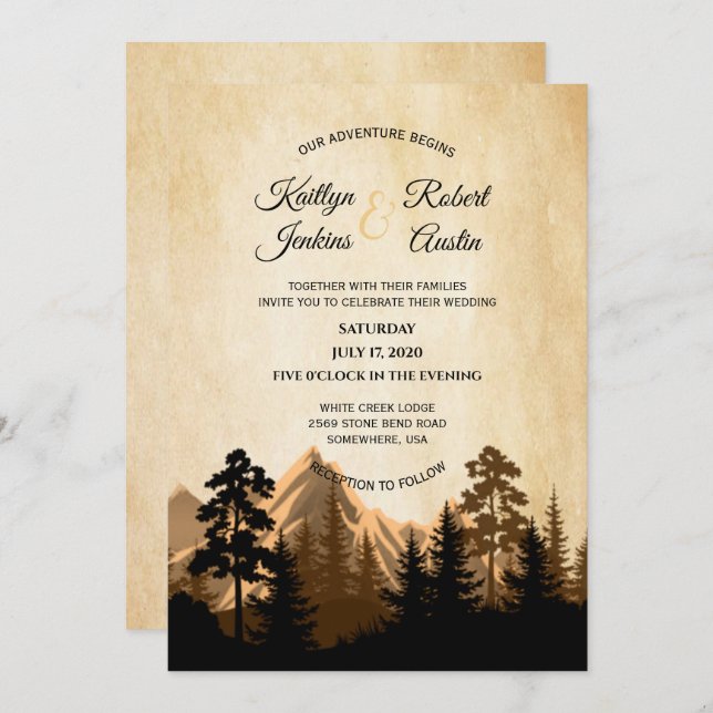 Rustic Mountain View Wedding Invitation (Front/Back)