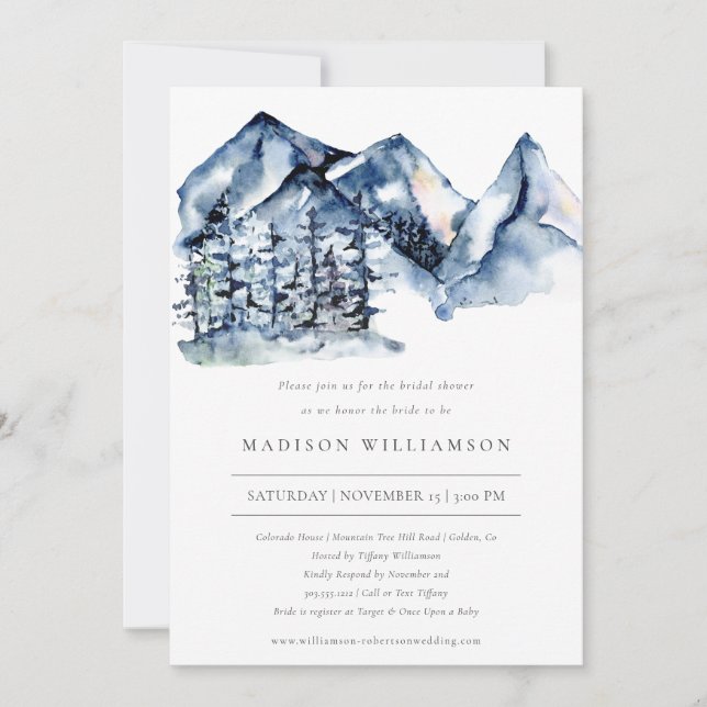 Rustic Mountain Watercolor Boho Bridal Shower  Invitation (Front)