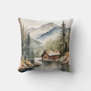 Rustic Mountain Watercolor Cushion
