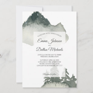 Rustic Mountain Watercolor Wedding Invitation