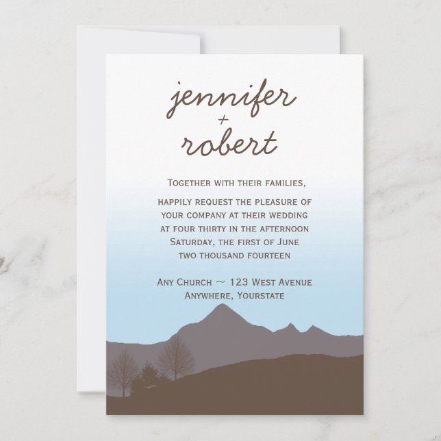 Rustic Mountain Watercolor Wedding Invitation (Front)