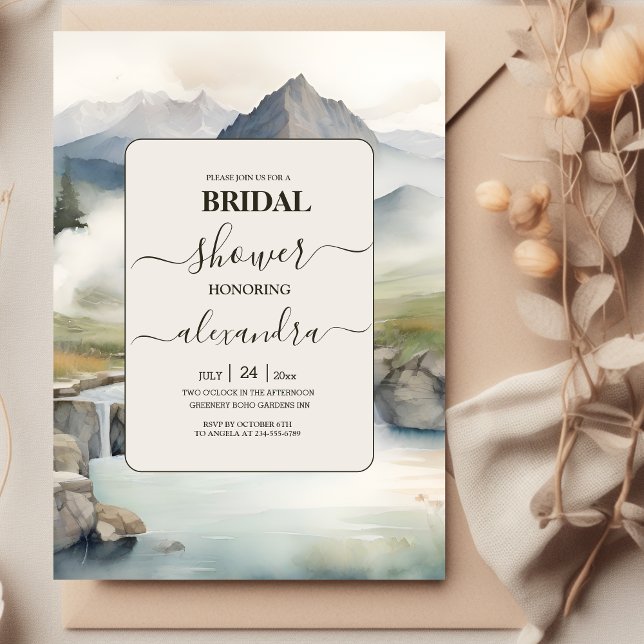 Rustic Mountain Waterfall Boho Bridal Shower Invitation (Creator Uploaded)