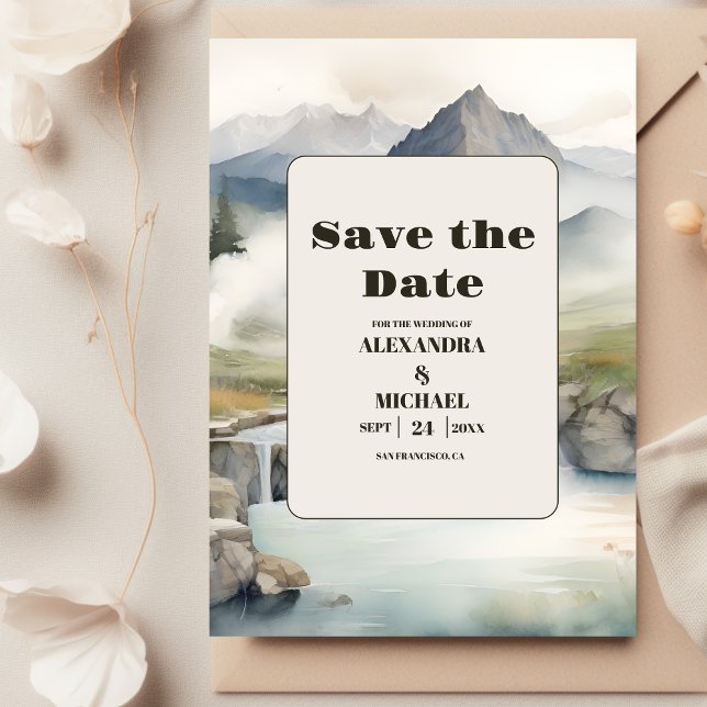 Rustic Mountain Waterfall Boho Wedding Save The Date (Creator Uploaded)