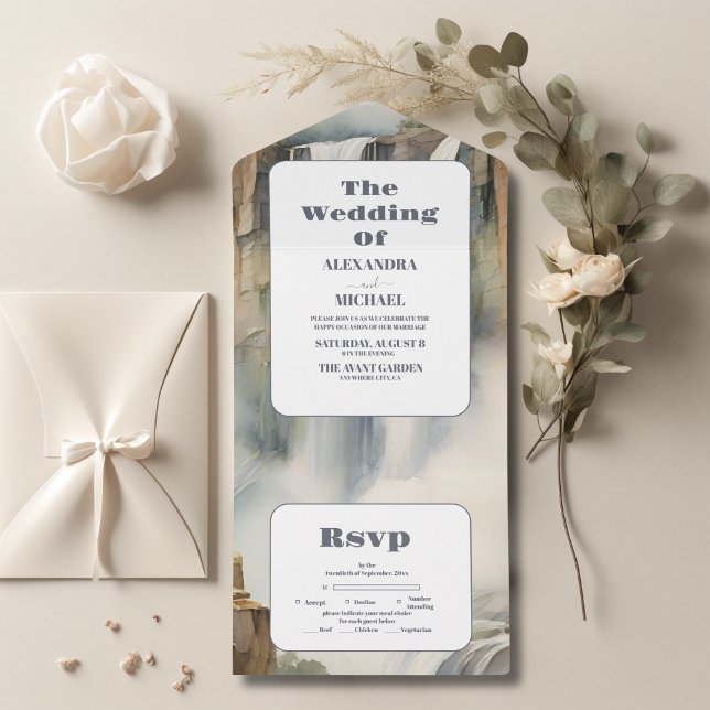 Rustic Mountain Waterfall Wedding All In One Invitation (Creator Uploaded)