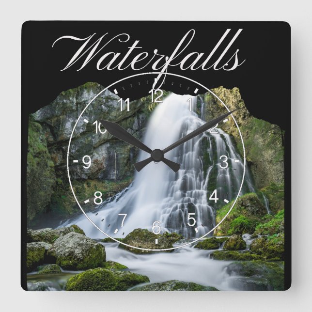 Rustic Mountain Waterfalls Square Wall Clock (Front)