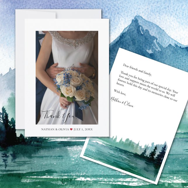 Rustic Mountain Wedding Flat Photo Thank You Card (Creator Uploaded)
