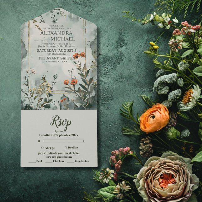 Rustic Mountain Wildflower Boho Wedding All In One Invitation (Creator Uploaded)