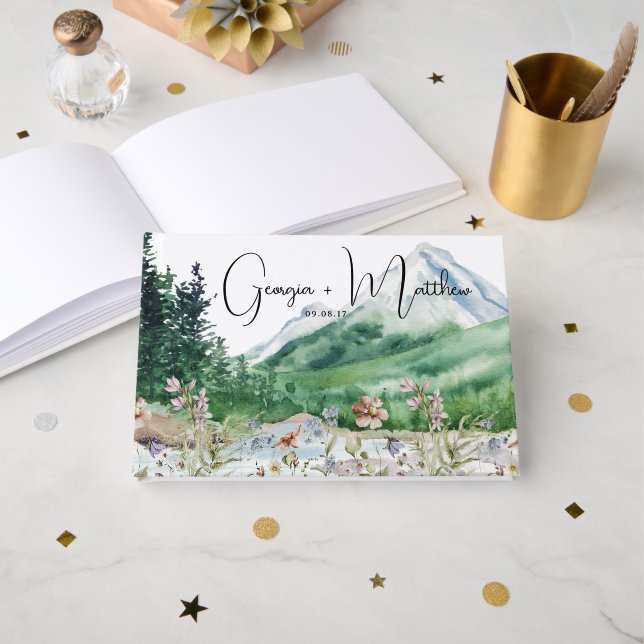 Rustic Mountain Wildflower | Boho Wedding Guest Book (Front Open)