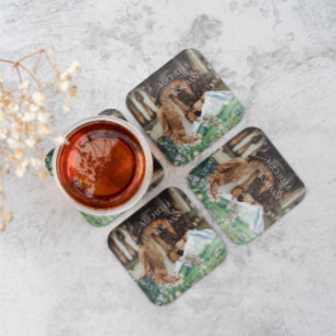 Rustic Mountain Wildflower Boho Wedding Photo Square Paper Coaster