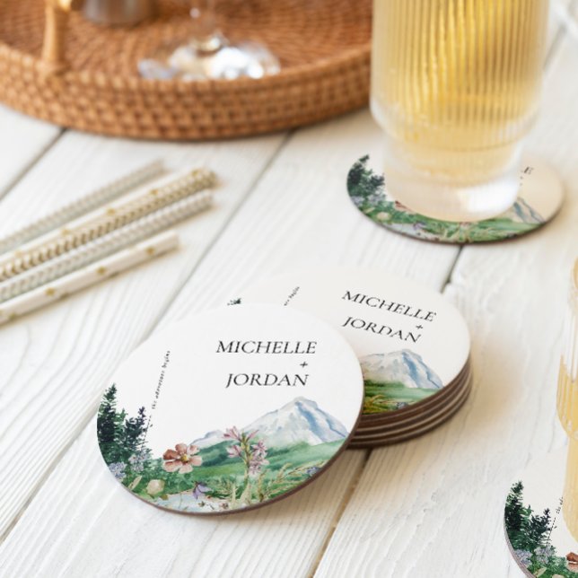 Rustic Mountain Wildflower | Boho Wedding  Round Paper Coaster (Creator Uploaded)