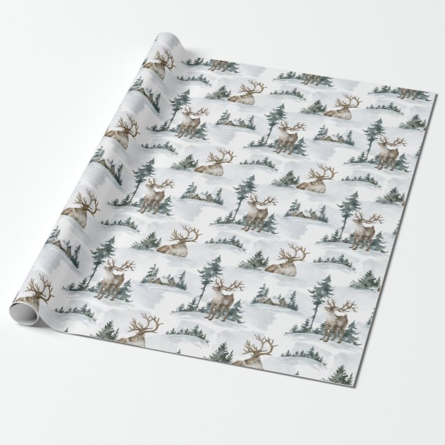 Rustic Mountain Winter Cabin Christmas Wrapping Paper (Unrolled)