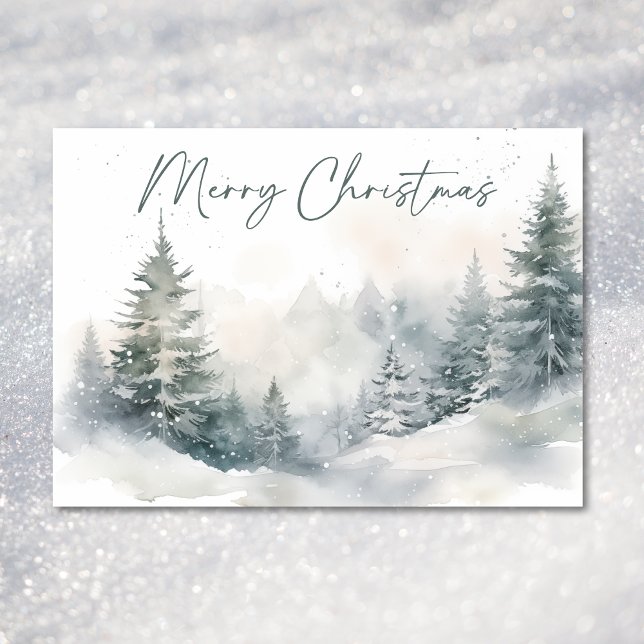 Rustic Mountain Winter Scene Watercolor Christmas Holiday Card (Rustic Mountain Winter Scene Watercolor Christmas Holiday Card)