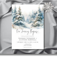 Rustic Mountain Winter Scene Watercolor Wedding
