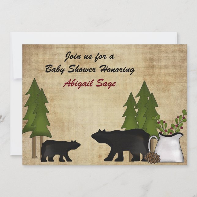 Rustic Mountain Woodland Bears Baby Shower Invite (Front)