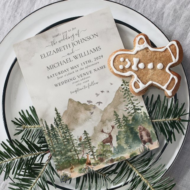 Rustic Mountain Woodland Forest Animals Wedding Invitation (Easily personalize this invitation with your wedding details for the perfect wedding invite!)