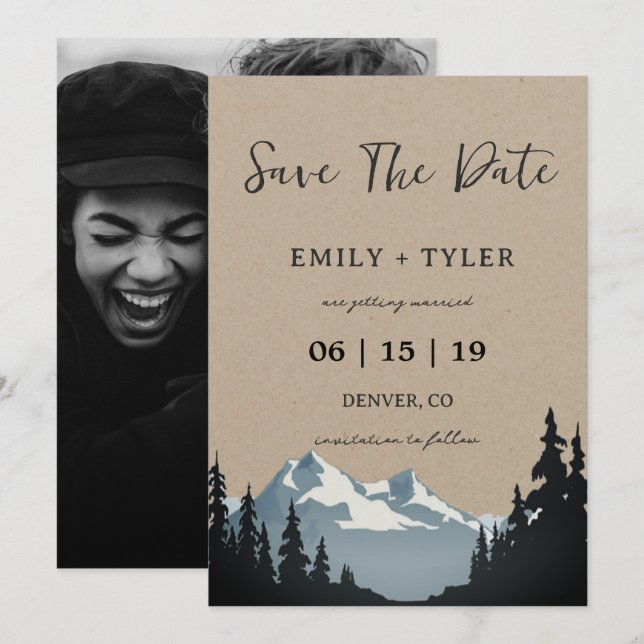 Rustic Mountain Woodland Forest Save The Date Invitation (Front/Back)