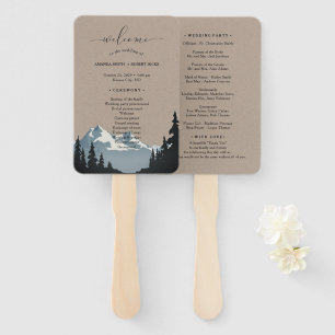 Rustic Mountain Woodland Forest Wedding Program Hand Fan