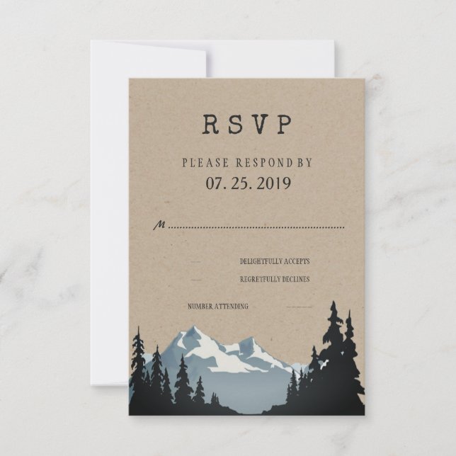 Rustic Mountain Woodland Forest Wedding RSVP Card (Front)