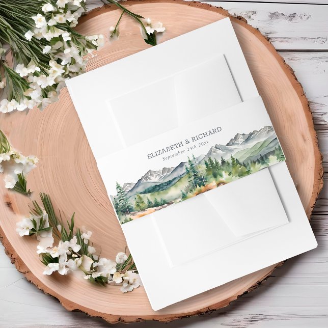 Rustic Mountains Adventure Begins Fall Wedding Invitation Belly Band (Creator Uploaded)