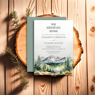 Rustic Mountains Adventure Begins Wedding Invitation