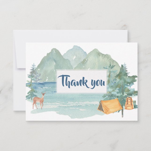 Rustic Mountains Adventure Couples Baby Shower Thank You Card (Front)