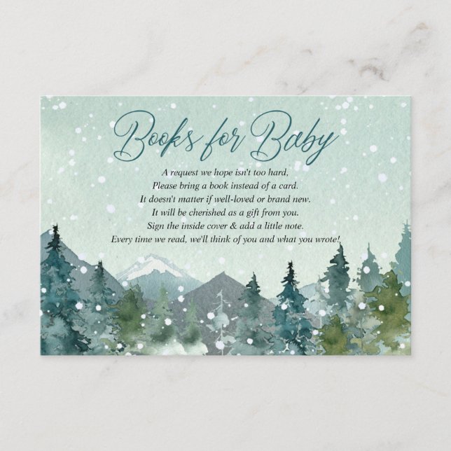 Rustic mountains and snow winter books for baby en enclosure card (Front)