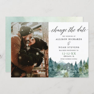 Rustic mountains forest Change the Date photo Invitation