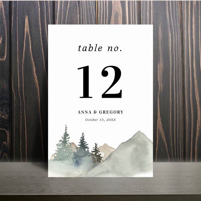 Rustic Mountains Forest Landscape Nature Wedding Table Number (Creator Uploaded)