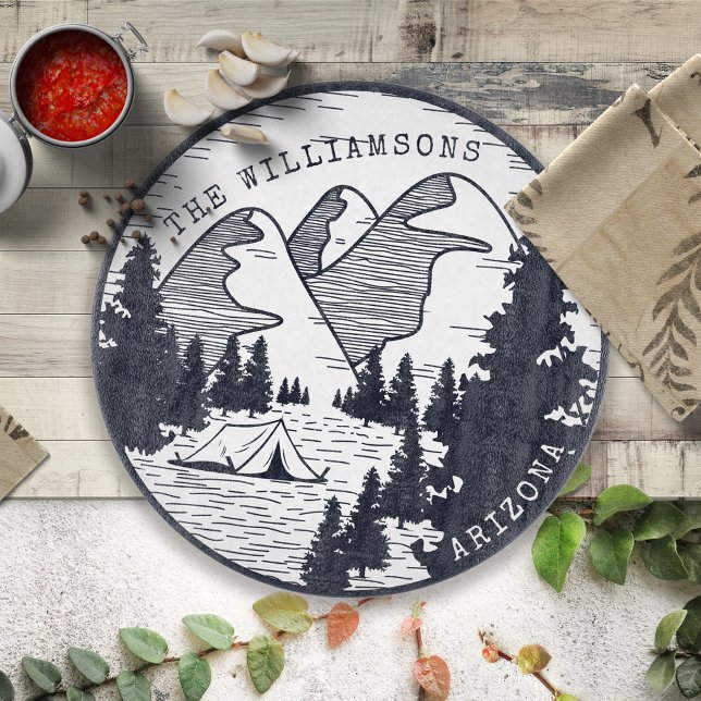 Rustic Mountains & Forest Navy Blue Personalised Cutting Board (Creator Uploaded)