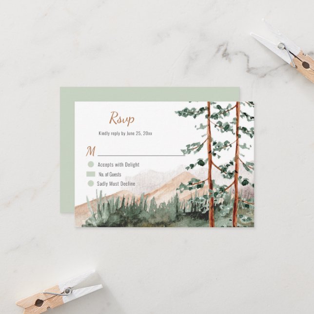 Rustic Mountains Forest Pine Spruce Trees Wedding Invitation (Front/Back In Situ)