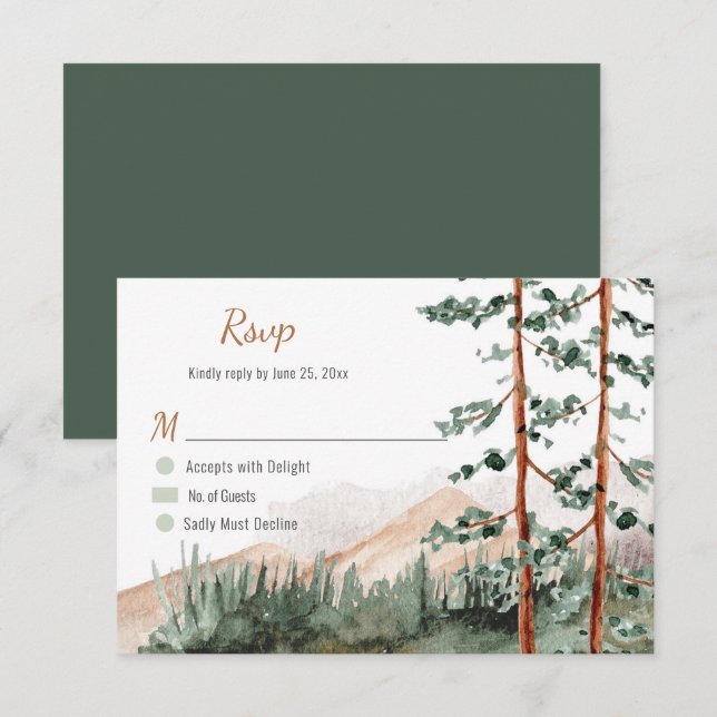 Rustic Mountains Forest Pine Spruce Trees Wedding Invitation (Front/Back)