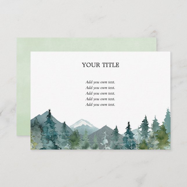 Rustic mountains forest watercolor blank insert (Front/Back)