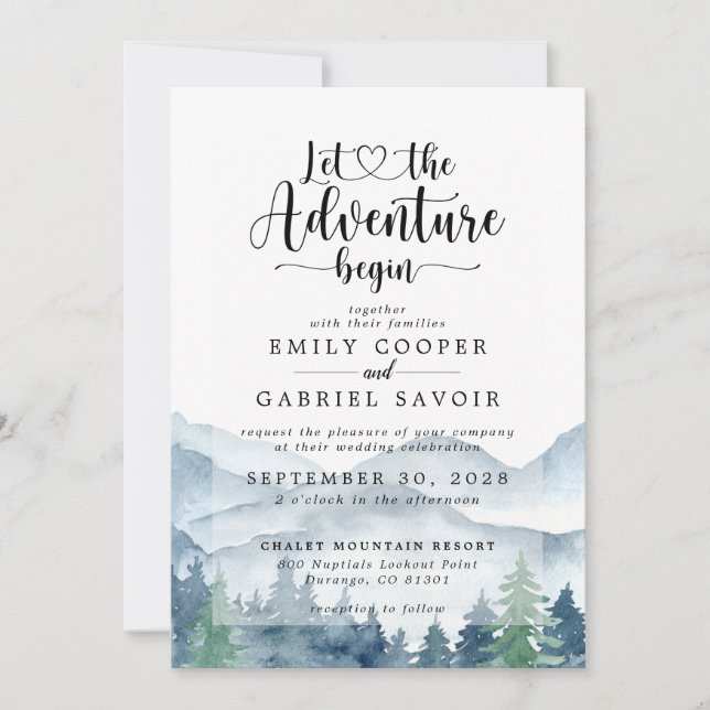 Rustic Mountains Forest Watercolor  Invitation (Front)