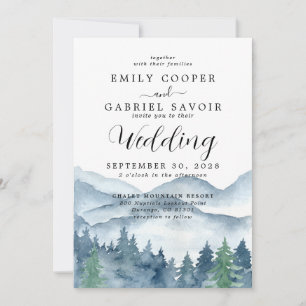 Rustic Mountains Forest Watercolor  Invitation