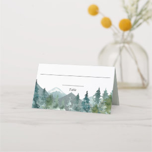 Rustic mountains forest watercolor place card