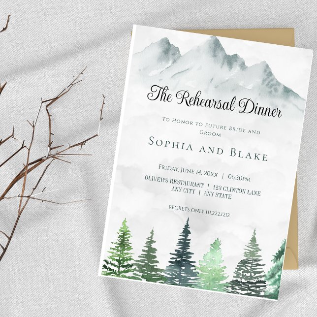 Rustic Mountains & Forest Watercolor Rehearsal  Invitation (Creator Uploaded)