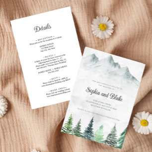 Rustic Mountains & Forest Watercolor Wedding Invitation