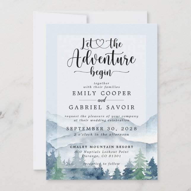 Rustic Mountains Forest Watercolor Wedding   Invitation (Front)