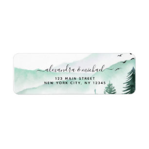 Rustic Mountains Forest Watercolor Wedding Return Address Label