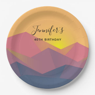 Rustic Mountains Geometric Minimalist Birthday Paper Plate