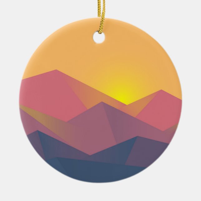 Rustic Mountains Geometric Minimalist Ceramic Ornament (Front)