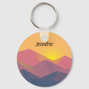 Rustic Mountains Geometric Minimalist Key Ring