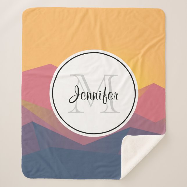 Rustic Mountains Geometric Minimalist Monogram Sherpa Blanket (Front)