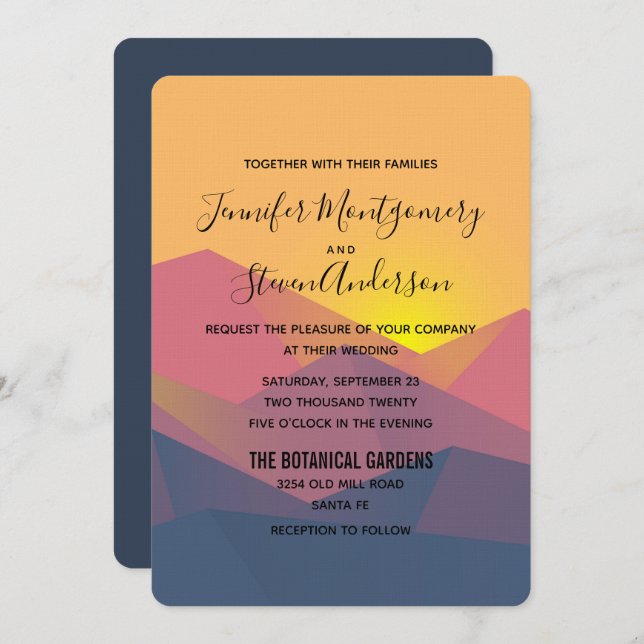 Rustic Mountains Geometric Minimalist Wedding Invitation (Front/Back)