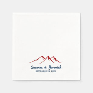 Rustic Mountains in Red and Blue Wedding Reception Napkin