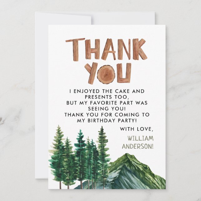 Rustic Mountains Kids Birthday Thank You (Front)