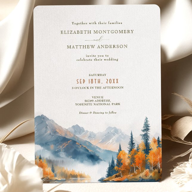 Rustic Mountains Lake Fall Winter Wedding Invitation (Creator Uploaded)