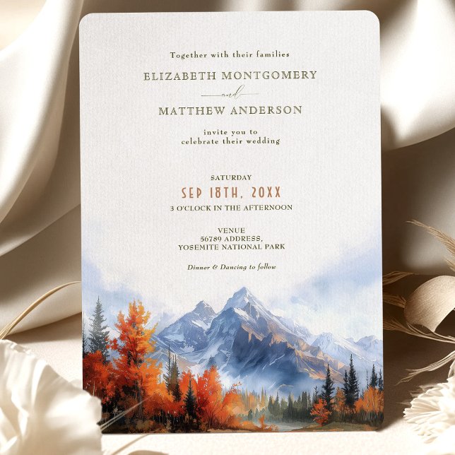 Rustic Mountains Lake Fall Winter Wedding Invitation (Creator Uploaded)
