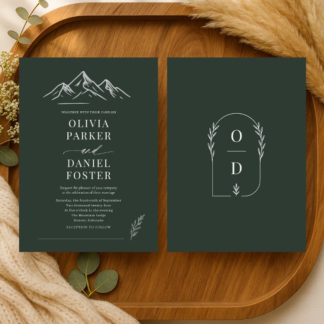 Rustic Mountains Outdoor Forest Green Wedding Invitation (Creator Uploaded)