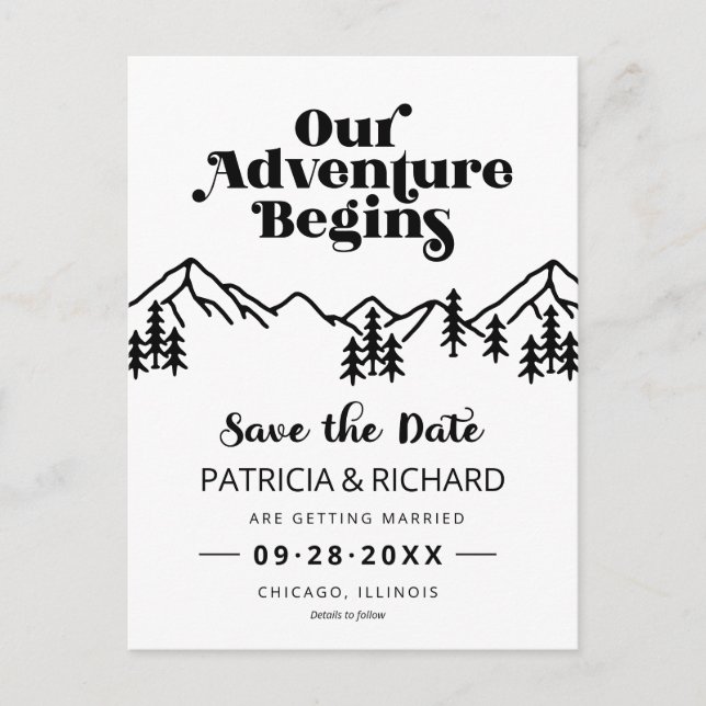 Rustic Mountains Outdoor Wedding Save The Date Postcard (Front)